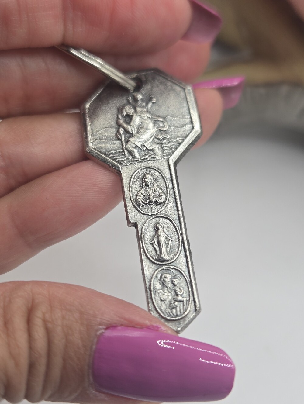 Vintage Travel Protection Key,  St Christopher, St Anthony, St Joseph. Italy